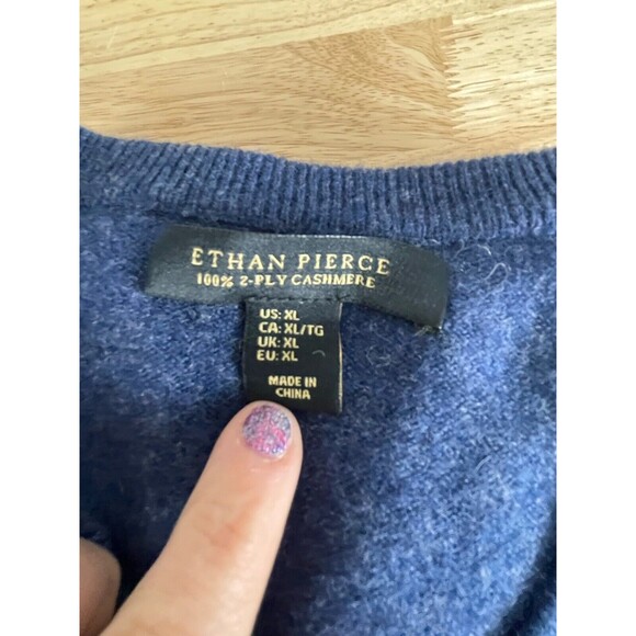 Ethan Pierce 100% 2-Ply Cashmere Navy Blue Sweater Mens XL - Picture 5 of 6